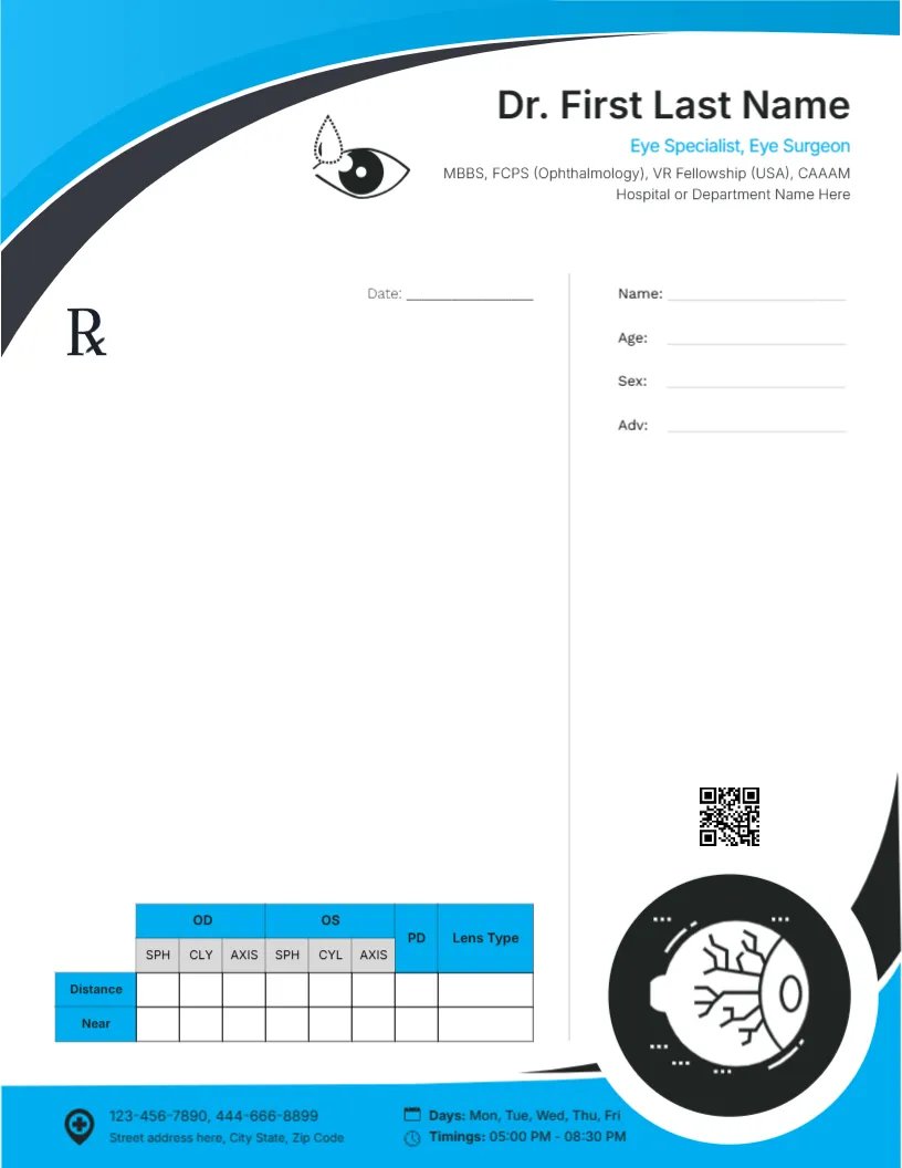 Specialist Eye Care Prescription Template