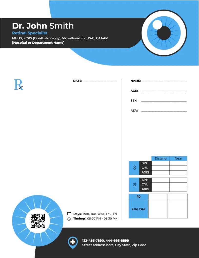 Retinal Specialist Prescription Template
