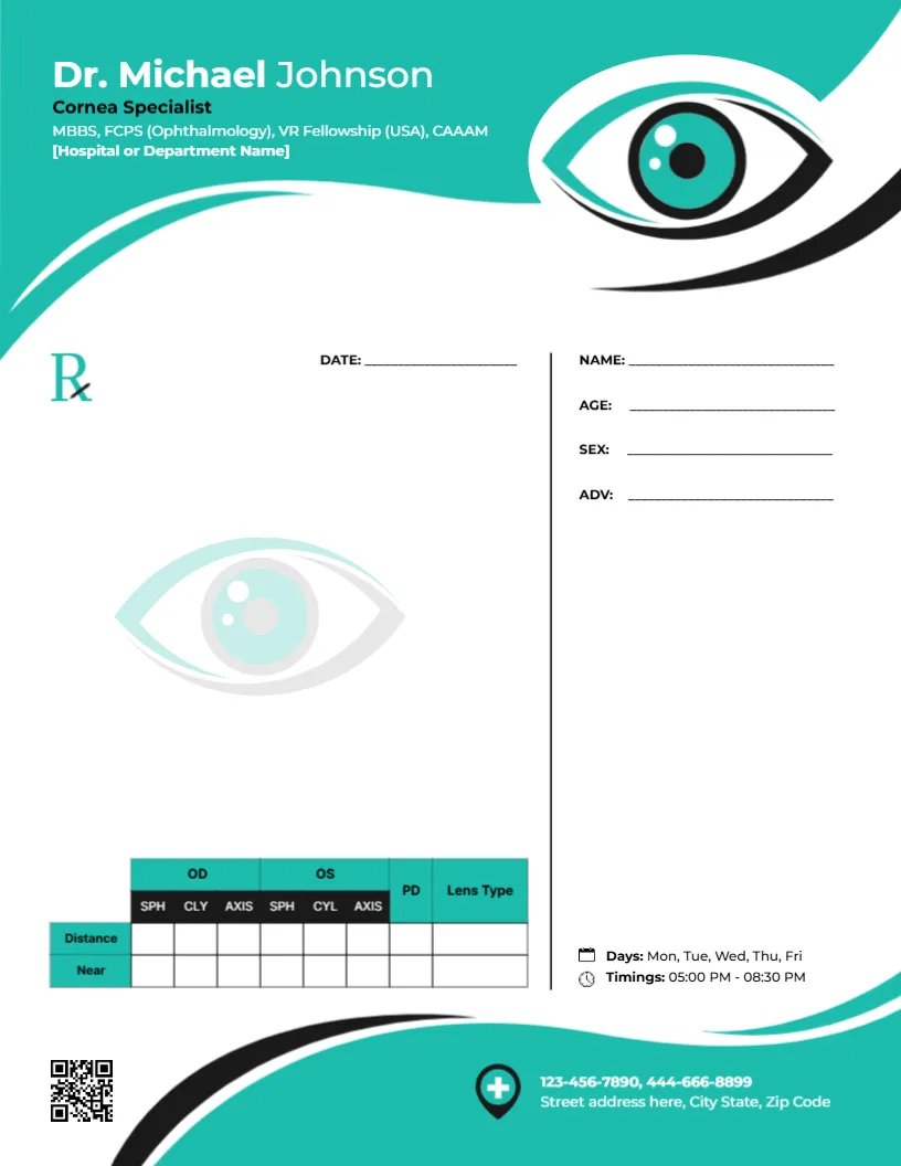 Cornea Specialist Prescription Template