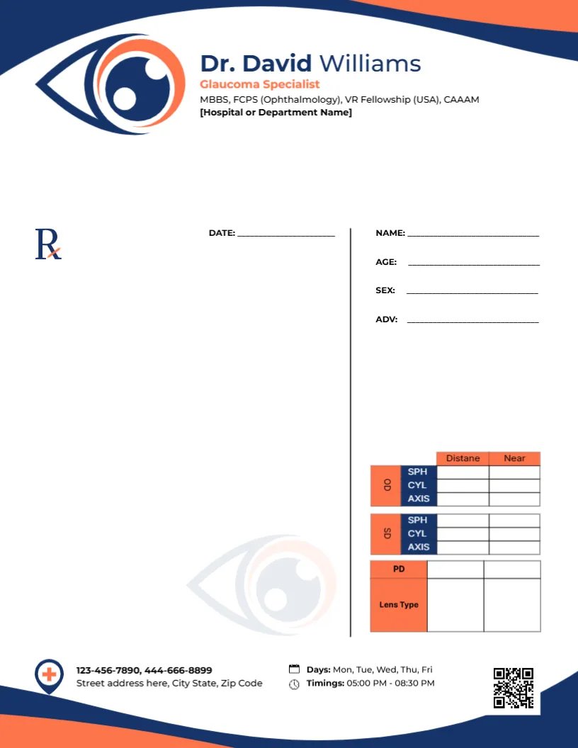 Glaucoma Specialist Prescription Template