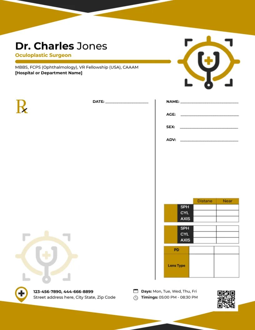 Oculoplastic Surgeon Prescription Template