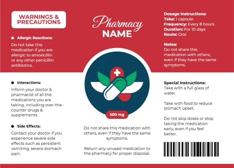 Detailed Dosage Instructions Label Template