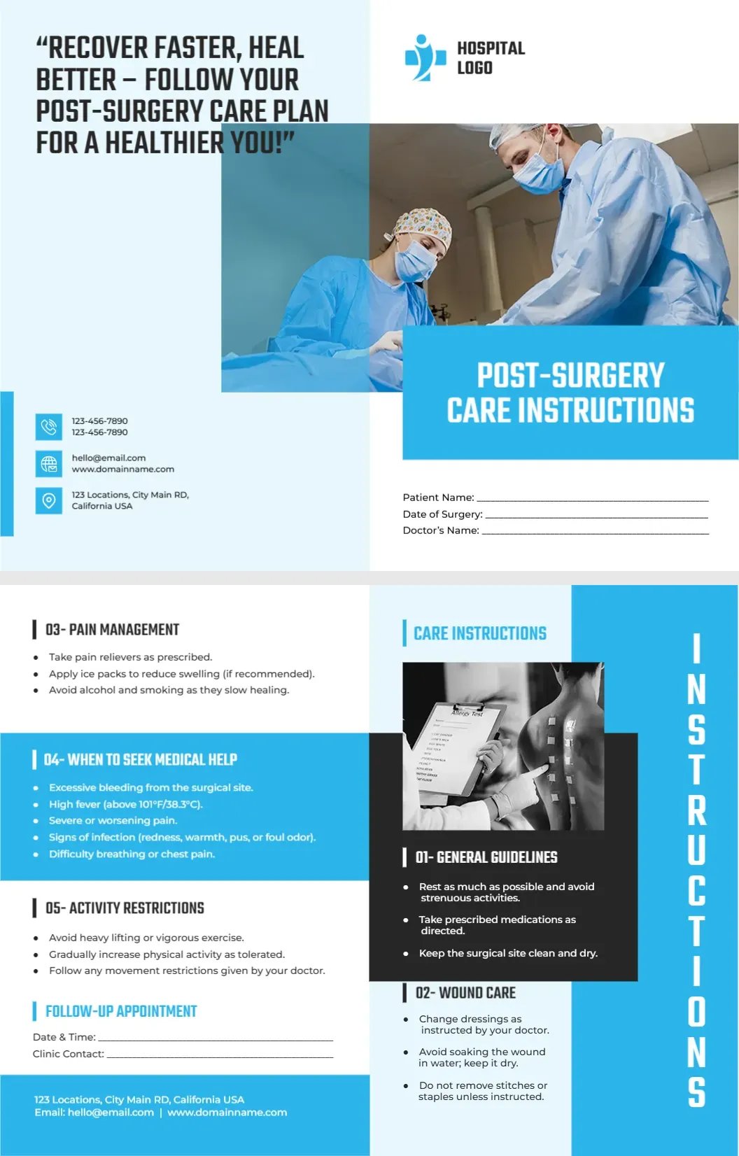 Post-Surgery Care Instructions Handout Template